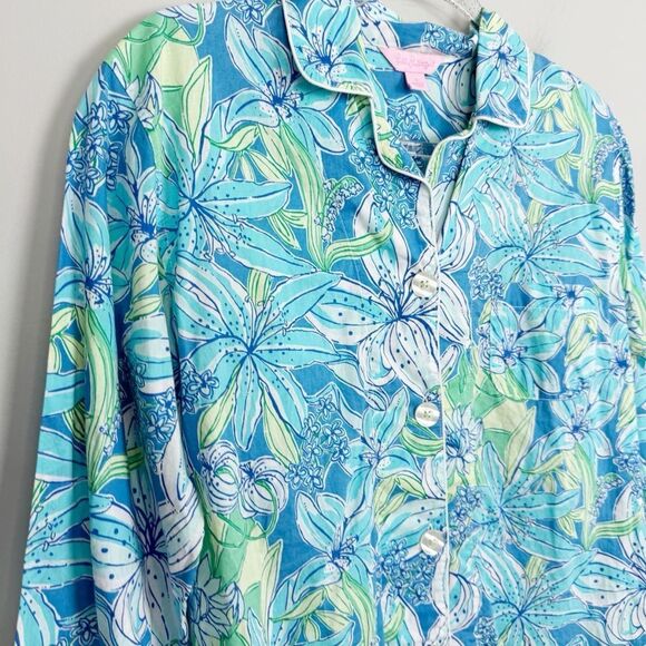 LILLY PULITZER | Pick Of the Bunch Blue Floral Button Pajama Top Women’s Size S - Picture 3 of 8